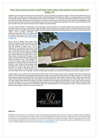 How Your Custom Home could have more value with custom home builders in Dallas TX