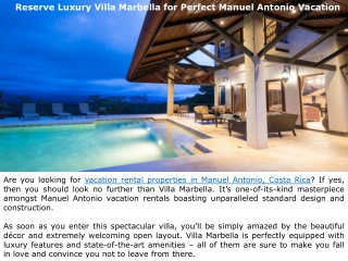 Book a Luxurious Villa in Marbella for an Unforgettable Manuel Antonio Vacation