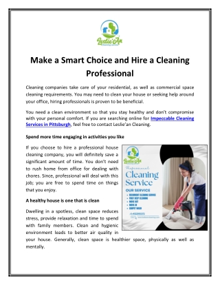 Make a Smart Choice and Hire a Cleaning Professional