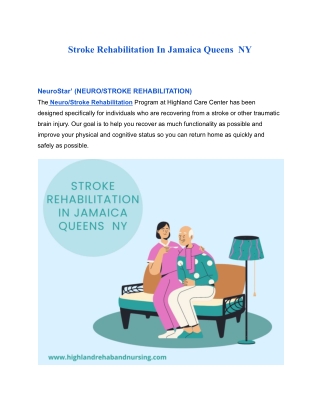 Stroke Rehabilitation In Jamaica Queens NY | Highland Care Center
