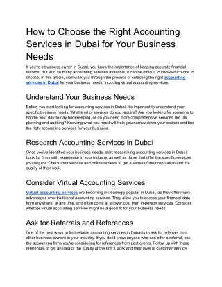 How to Choose the Right Accounting Services in Dubai for Your Business Needs