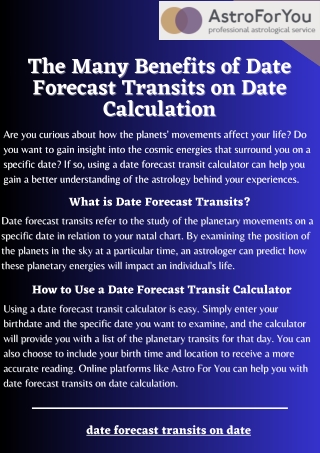 The Many Benefits of Date Forecast Transits on Date Calculation