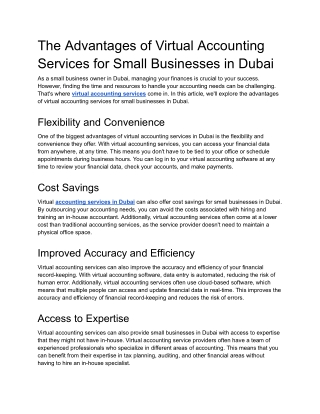 The Advantages of Virtual Accounting Services for Small Businesses in Dubai