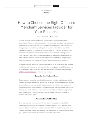 How to Choose the Right Offshore Merchant Services Provider for Your Business