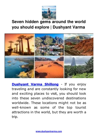 Seven hidden gems around the world you should explore  Dushyant Varma