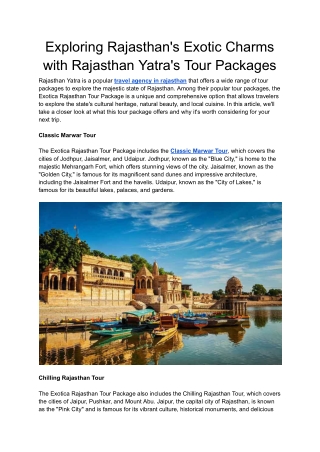 Exploring Rajasthan's Exotic Charms with Rajasthan Yatra's Tour Packages (1)