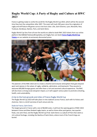 Rugby World Cup A Party of Rugby and Culture at RWC 2023