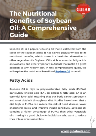 The Nutritional Benefits of Soybean Oil A Comprehensive Guide