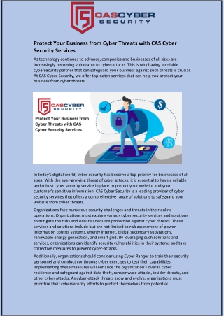 Protect Your Business from Cyber Threats with CAS Cyber Security Services
