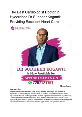 The Best Cardiologist Doctor in Hyderabad Dr Sudheer Koganti_ Providing Excellent Heart Care