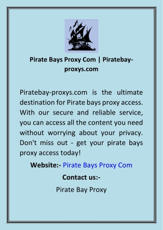 Pirate Bays Proxy Com  Piratebay-proxys