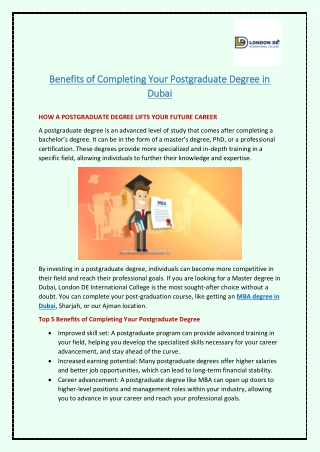 Benefits of Completing Your Postgraduate Degree in Dubai