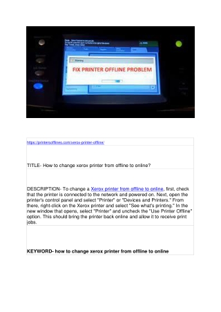 How to change xerox printer from offline to online?