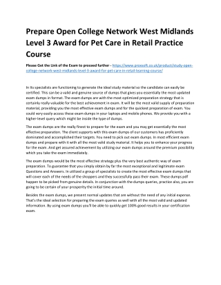 Prepare Open College Network West Midlands Level 3 Award for Pet Care in Retail