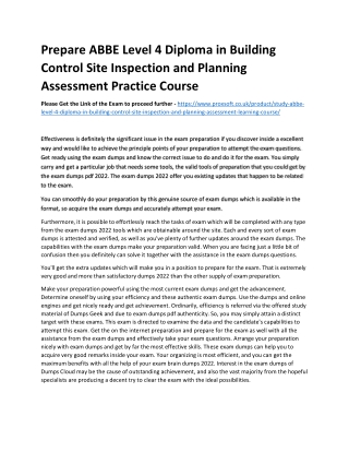 Prepare ABBE Level 4 Diploma in Building Control Site Inspection and Planning As