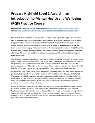 Prepare Highfield Level 1 Award in an Introduction to Mental Health and Wellbein