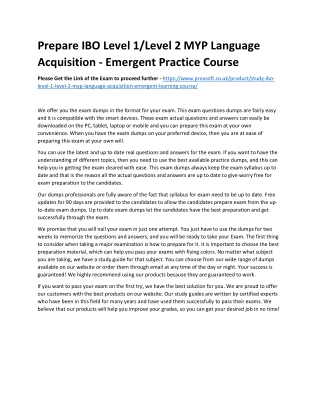 Prepare IBO Level 1/Level 2 MYP Language Acquisition - Emergent Practice Course