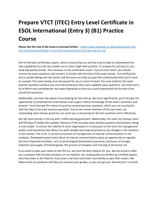 Prepare VTCT (ITEC) Entry Level Certificate in ESOL International (Entry 3) (B1)