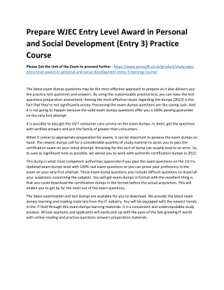 Prepare WJEC Entry Level Award in Personal and Social Development (Entry 3) Prac