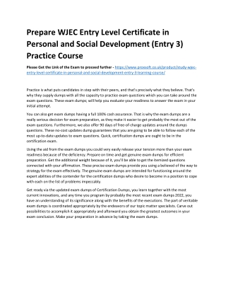 Prepare WJEC Entry Level Certificate in Personal and Social Development (Entry 3