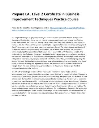 Prepare EAL Level 2 Certificate in Business Improvement Techniques Practice Cour