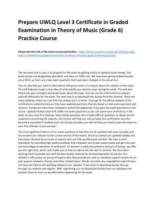 Prepare UWLQ Level 3 Certificate in Graded Examination in Theory of Music (Grade