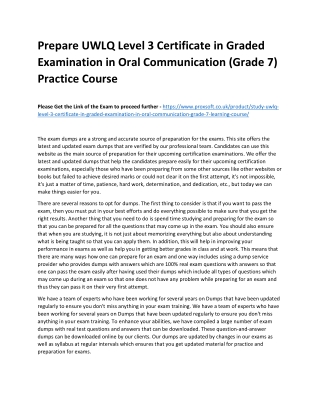 Prepare UWLQ Level 3 Certificate in Graded Examination in Oral Communication (Gr