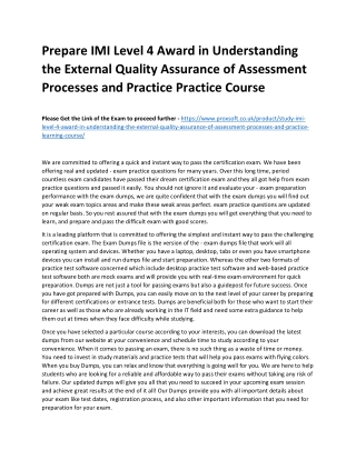 Prepare IMI Level 4 Award in Understanding the External Quality Assurance of Ass