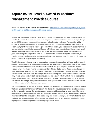Aquire IWFM Level 6 Award in Facilities Management Practice Course