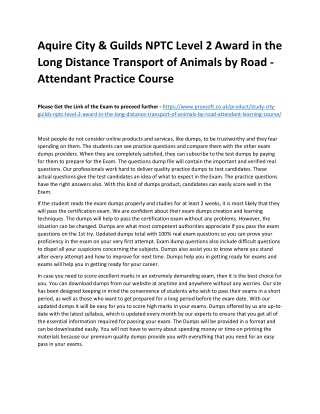 Aquire City & Guilds NPTC Level 2 Award in the Long Distance Transport of Animal