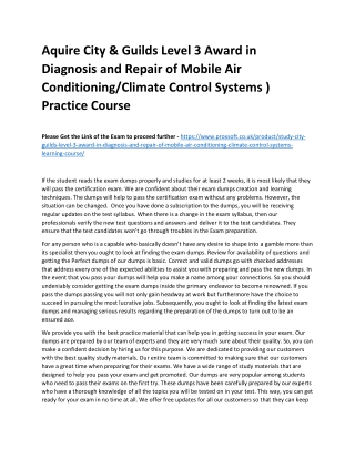 Aquire City & Guilds Level 3 Award in Diagnosis and Repair of Mobile Air Conditi