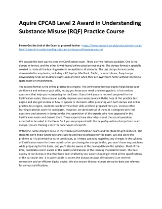 Aquire CPCAB Level 2 Award in Understanding Substance Misuse (RQF) Practice Cour