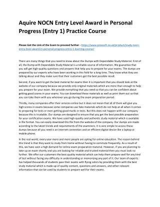 Aquire NOCN Entry Level Award in Personal Progress (Entry 1) Practice Course