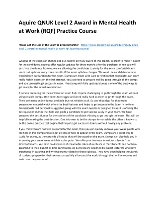Aquire QNUK Level 2 Award in Mental Health at Work (RQF) Practice Course