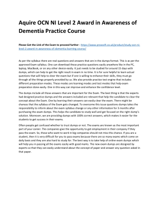 Aquire OCN NI Level 2 Award in Awareness of Dementia Practice Course
