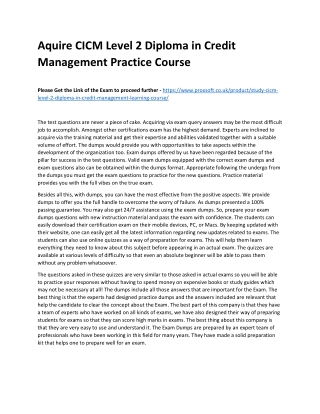Aquire CICM Level 2 Diploma in Credit Management Practice Course