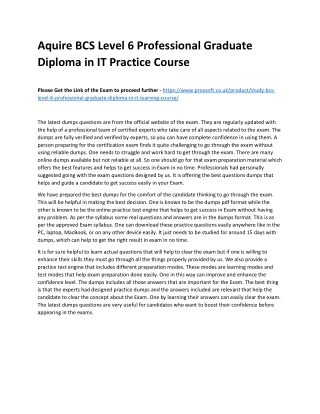 Aquire BCS Level 6 Professional Graduate Diploma in IT Practice Course
