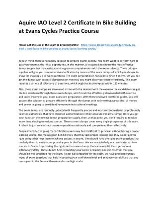 Aquire IAO Level 2 Certificate In Bike Building at Evans Cycles Practice Course
