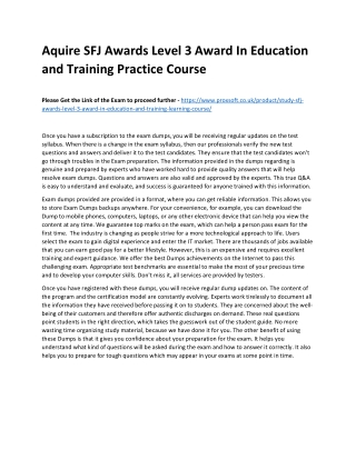 Aquire SFJ Awards Level 3 Award In Education and Training Practice Course