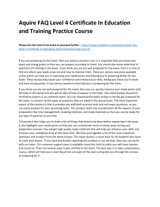 Aquire FAQ Level 4 Certificate In Education and Training Practice Course