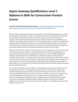 Aquire Gateway Qualifications Level 1 Diploma In Skills for Construction Practic