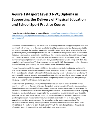 Aquire 1st4sport Level 3 NVQ Diploma in Supporting the Delivery of Physical Educ