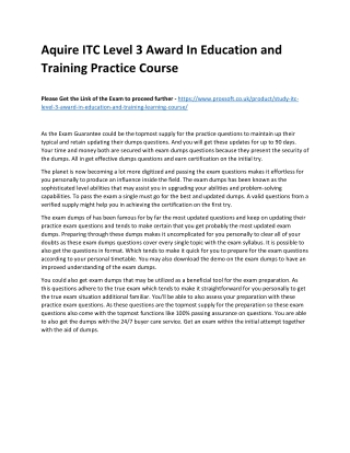 Aquire ITC Level 3 Award In Education and Training Practice Course