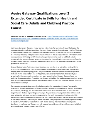 Aquire Gateway Qualifications Level 2 Extended Certificate in Skills for Health