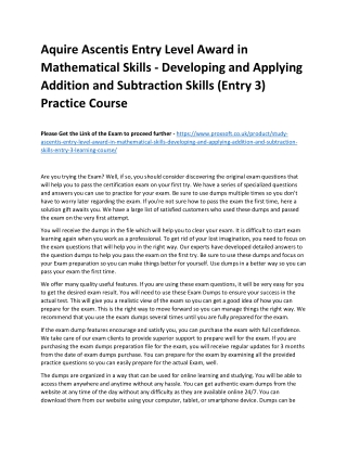 Aquire Ascentis Entry Level Award in Mathematical Skills - Developing and Applyi