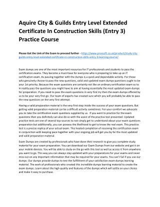 Aquire City & Guilds Entry Level Extended Certificate In Construction Skills (En