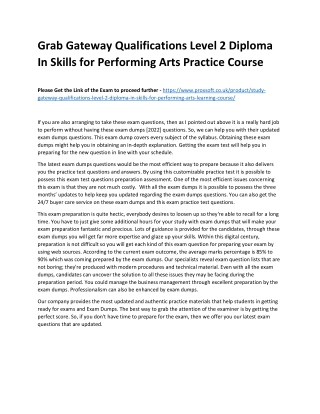 Grab Gateway Qualifications Level 2 Diploma In Skills for Performing Arts Practi