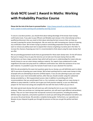 Grab NCFE Level 1 Award in Maths: Working with Probability Practice Course