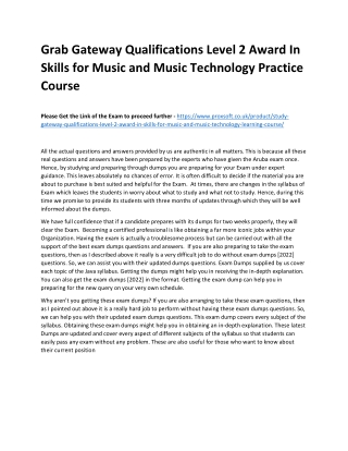 Grab Gateway Qualifications Level 2 Award In Skills for Music and Music Technolo