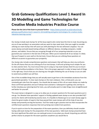 Grab Gateway Qualifications Level 1 Award In 3D Modelling and Game Technologies